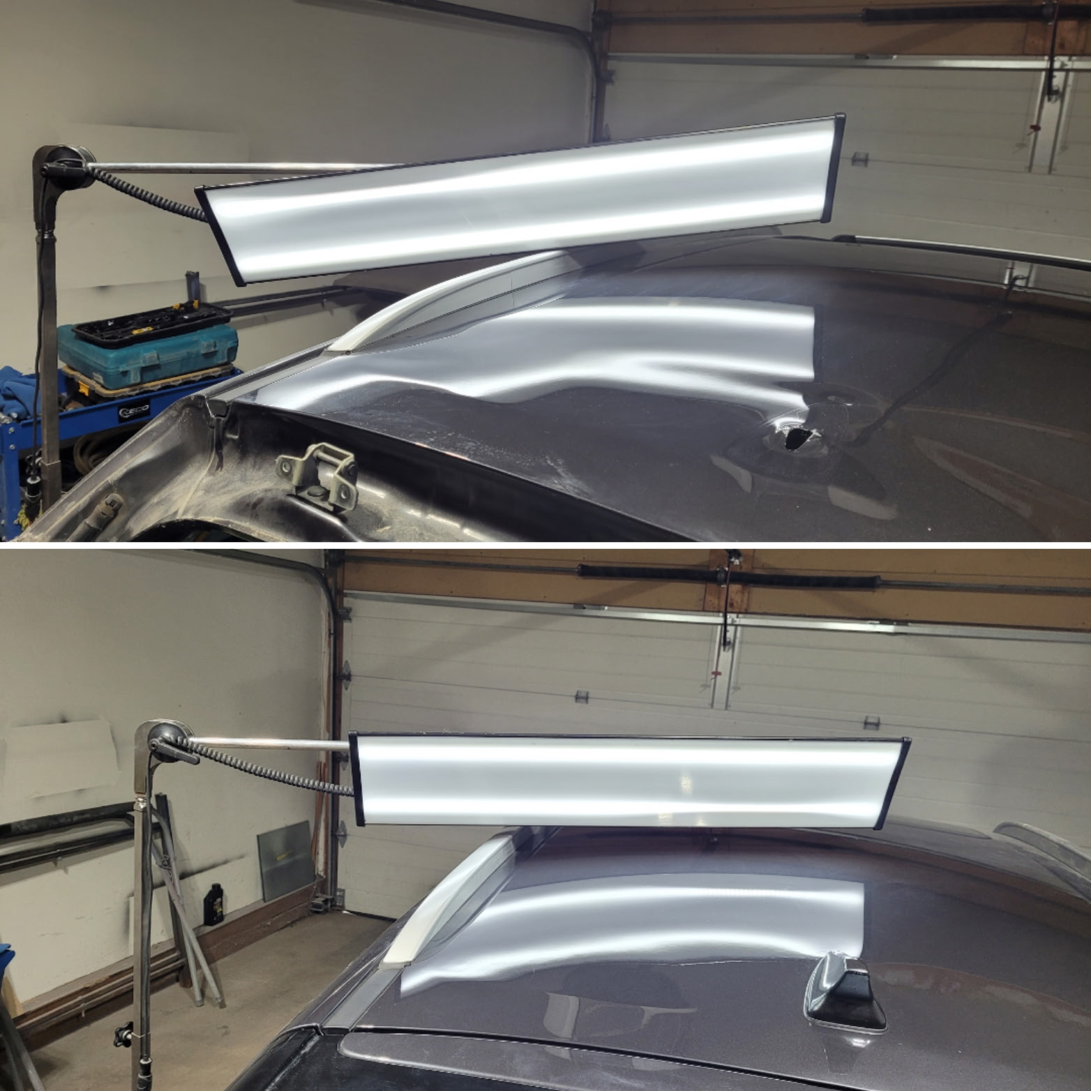 After PDR — gray car fender perfectly restored
